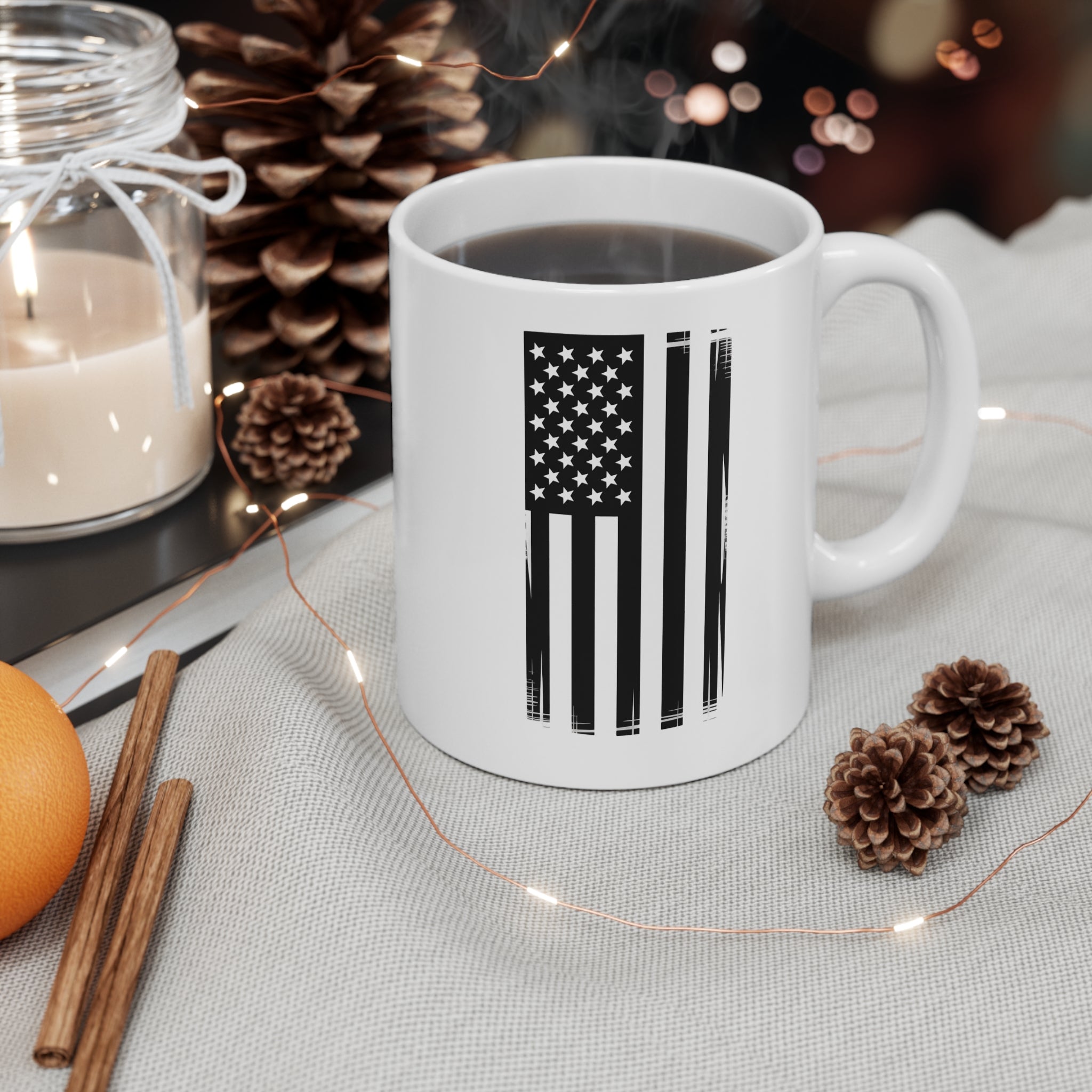 Patriotic Minimalist Mug, 11oz Coffee Cup, American Flag Design, Fourth of July Gift, Home Decor, Office Accessory